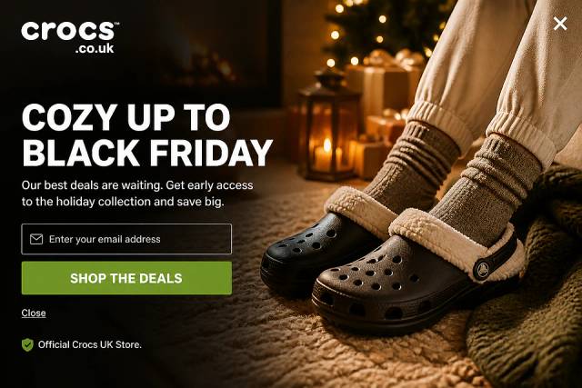 Seasonal Fullscreen — popup concept inspired by crocs.co.uk