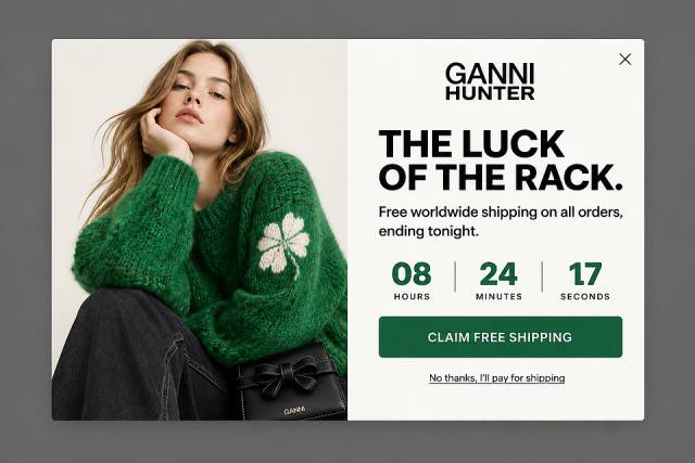 Editorial Emerald — popup concept inspired by ganni.com