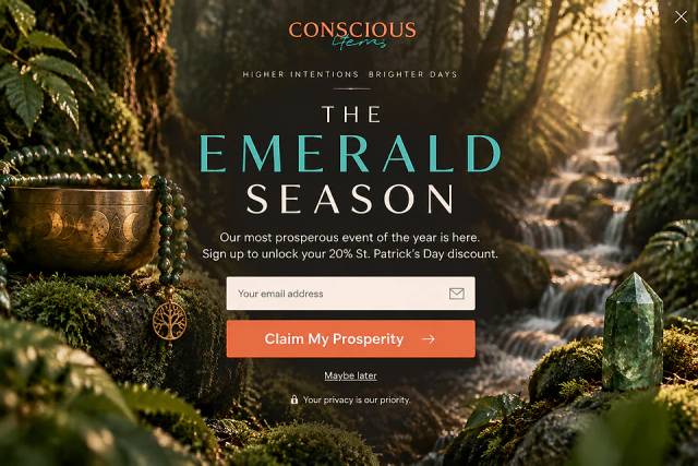 Emerald Immersion — popup concept inspired by consciousitems.com