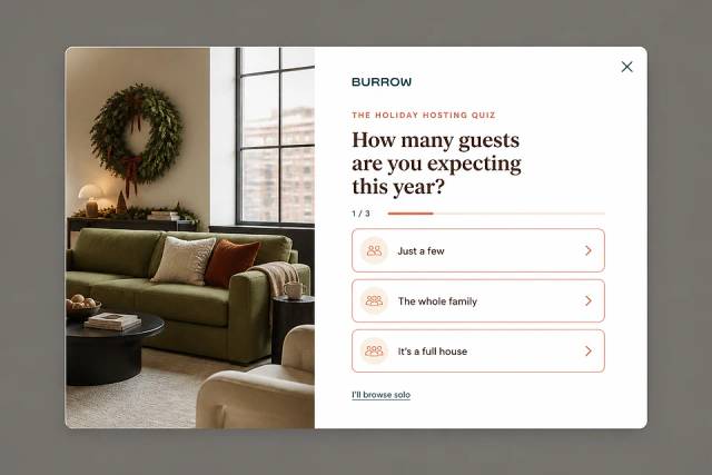 Holiday Hosting Expert — popup concept inspired by burrow.com
